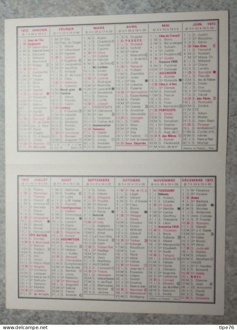 Petit Calendrier De  Poche 1972 Château Chantilly  Oise - Montceau Les Mines Saône Et Loire - Klein Formaat: 1971-80