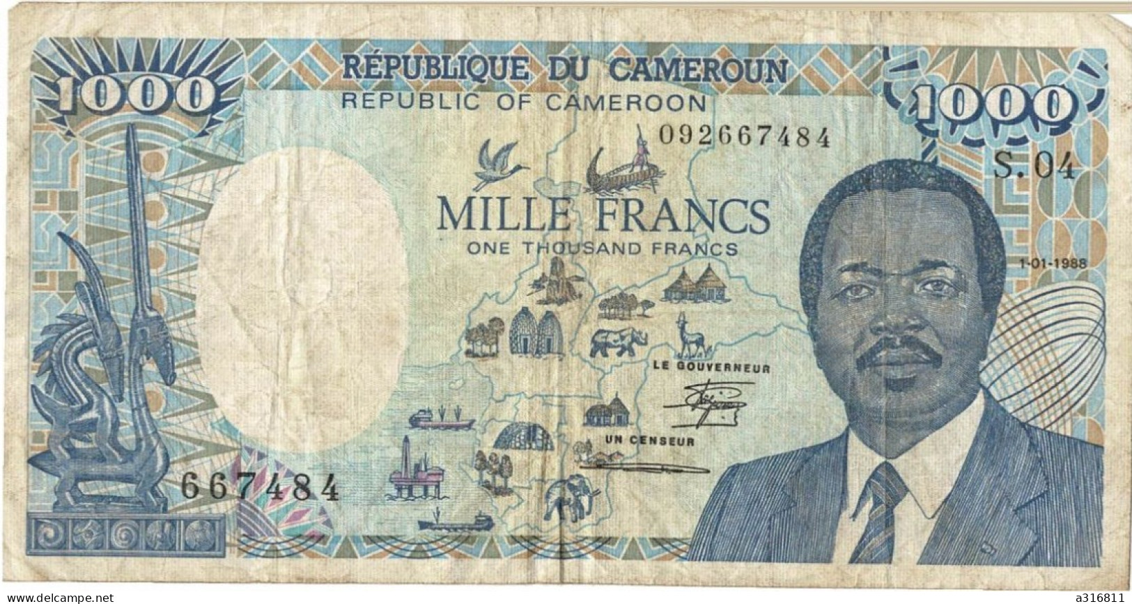 Billet 1000 Francs République Du Cameroun - Billet 1000 Francs Cameroun 1/01/1988 Rare - Cameroon