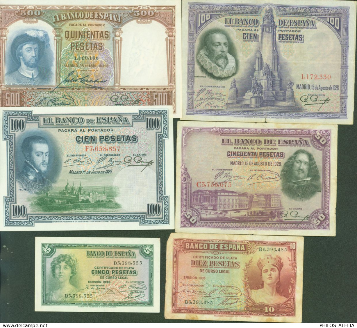 Espagne Banco De Espana 6 Billets 1935 1928 1931 1925 - Andere & Zonder Classificatie