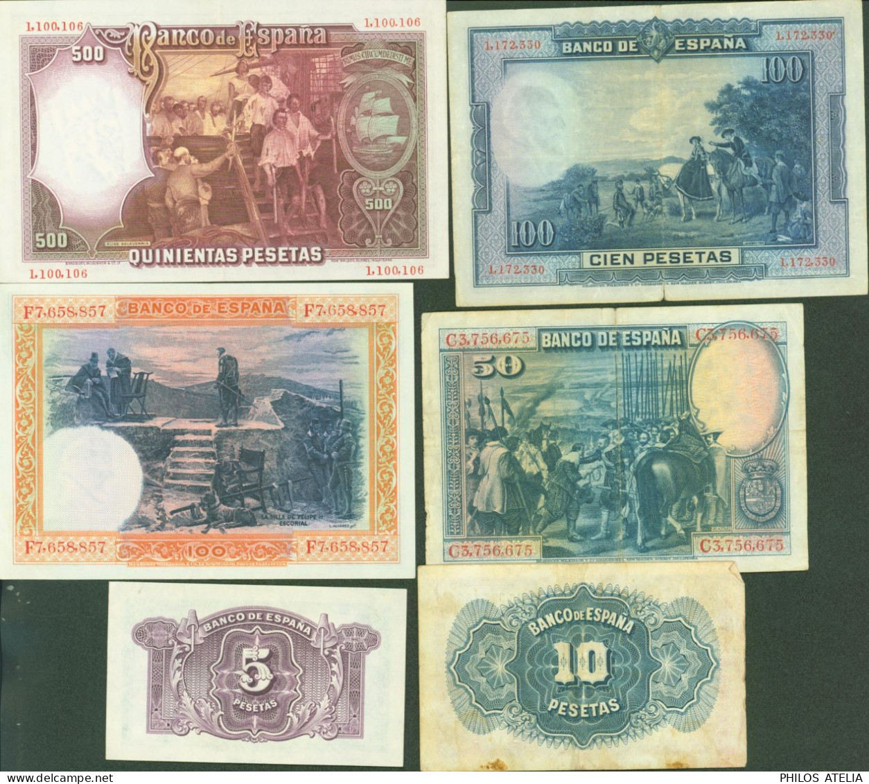Espagne Banco De Espana 6 Billets 1935 1928 1931 1925 - Andere & Zonder Classificatie