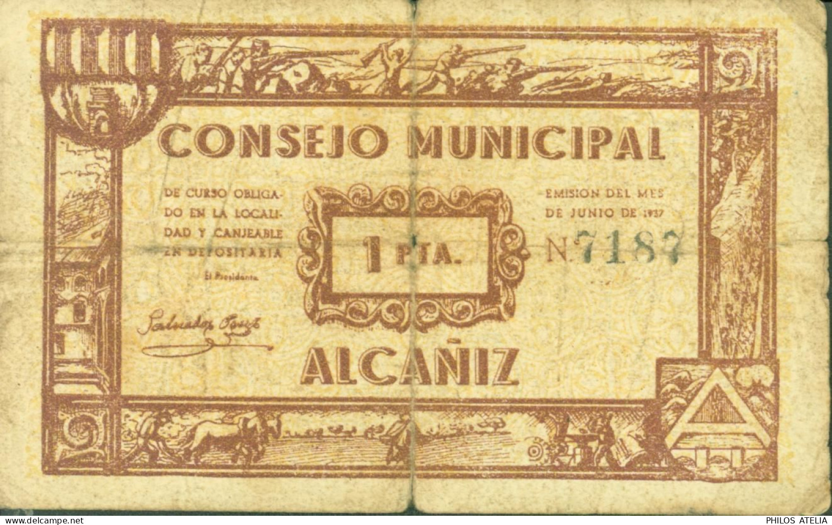 Espagne Guerre D'Espagne Billet Consejo Municipal 1 PTA Peseta Alcaniz CNT UGT - 1-2 Pesetas