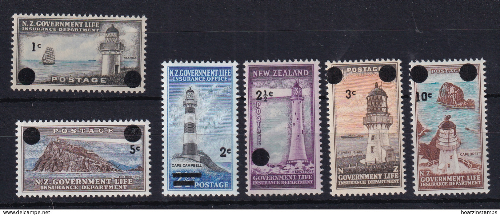 New Zealand - Life Insurance: 1967   Lighthouse Decimal Currency Surcharge OVPT Set   SG L50-L55   MNH - Oficiales