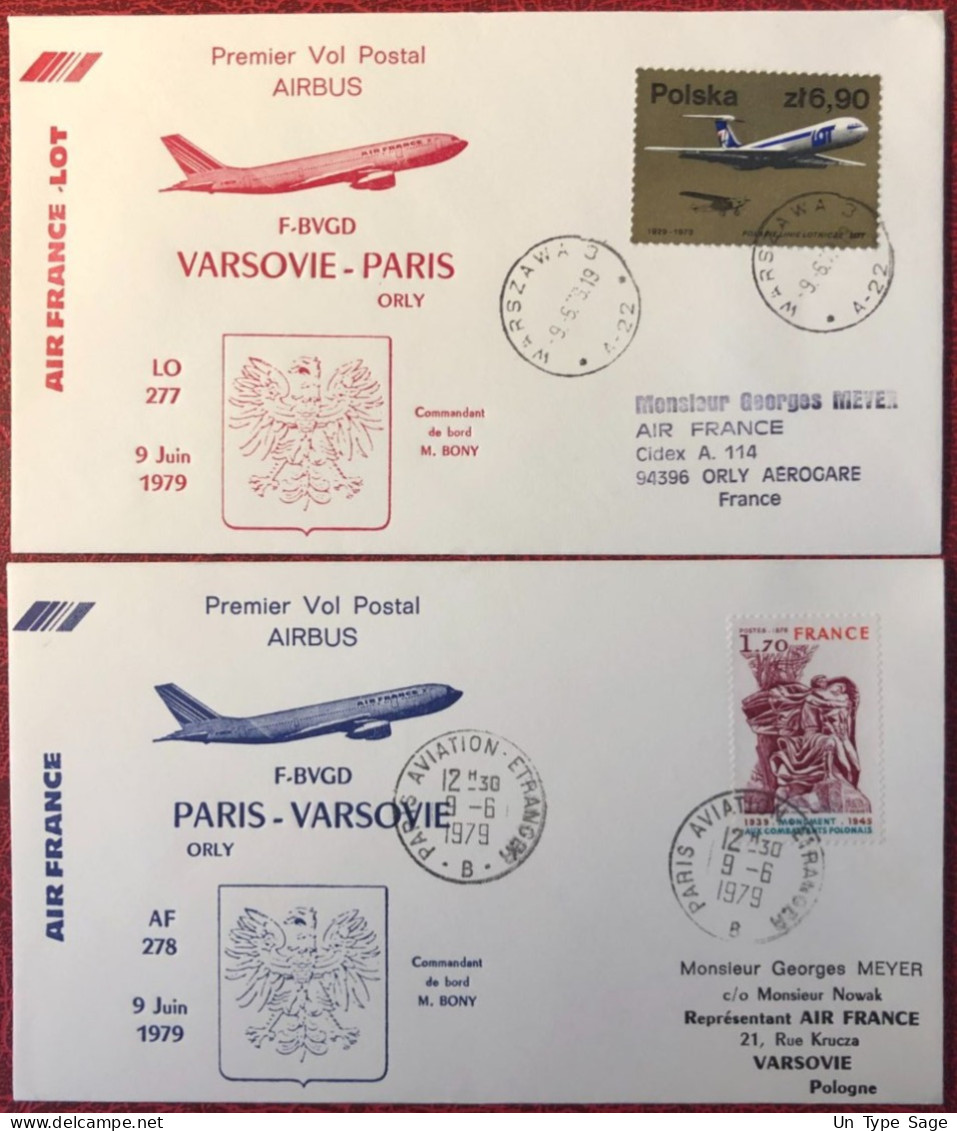 France, Premier Vol (Airbus) PARIS / VARSOVIE 9.6.1979 - 2 Enveloppes - (A1471) - First Flight Covers