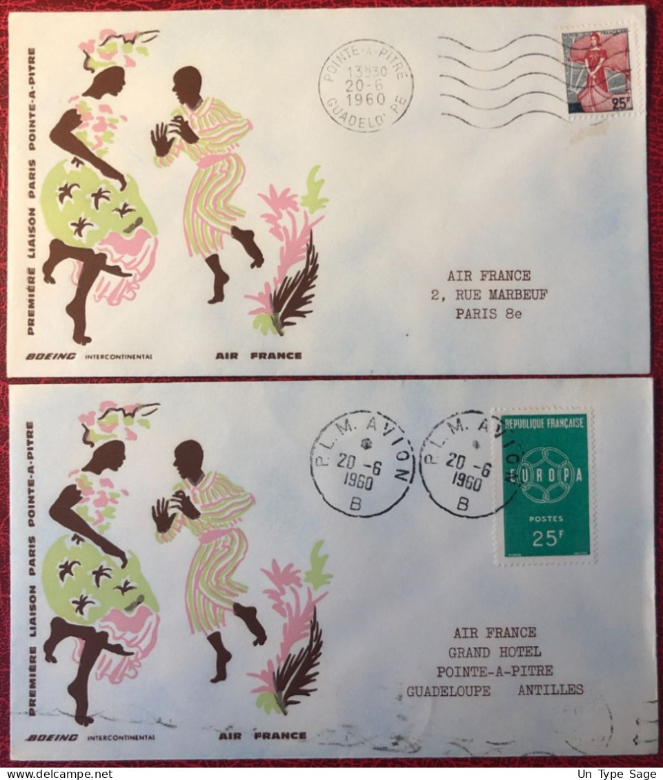 France, Premier Vol (Boeing) PARIS / POINTE A PITRE 20.6.1960 - 2 Enveloppes - (A1487) - First Flight Covers