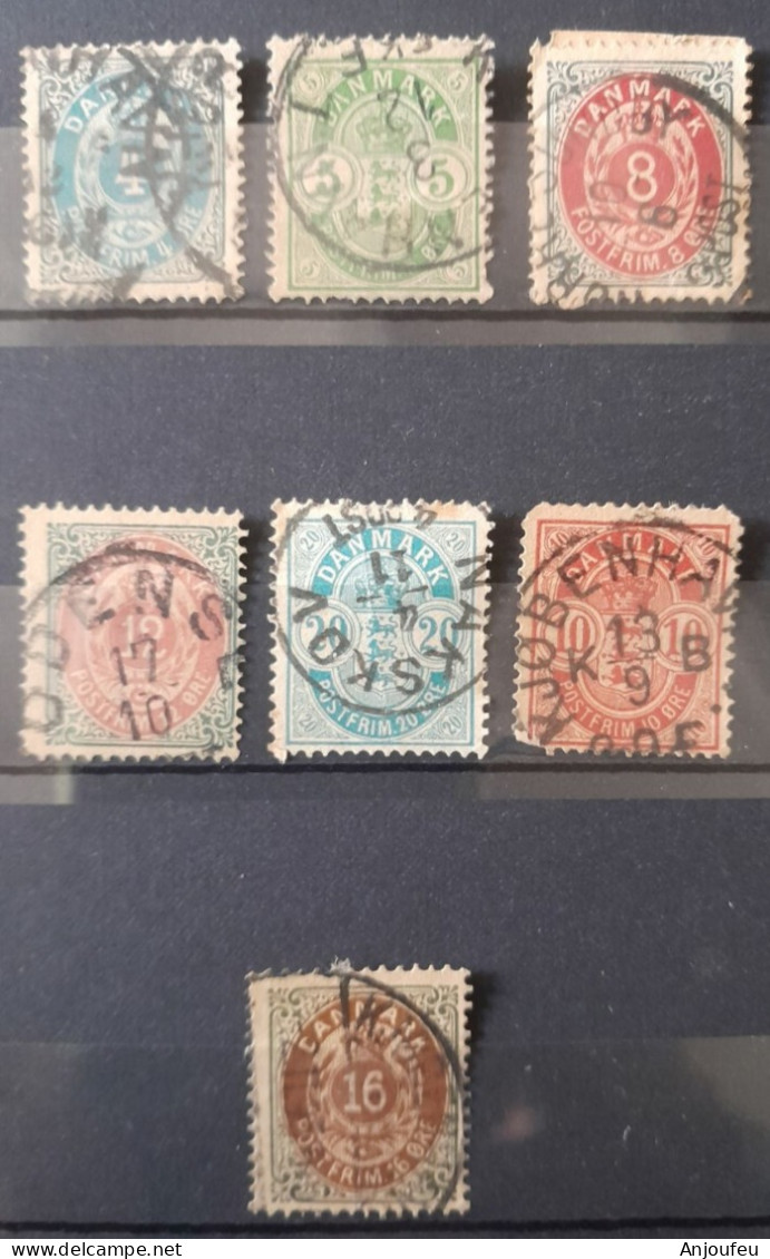 Lot 7 Très Anciens Timbres Oblitérés Danemark - Used Stamps