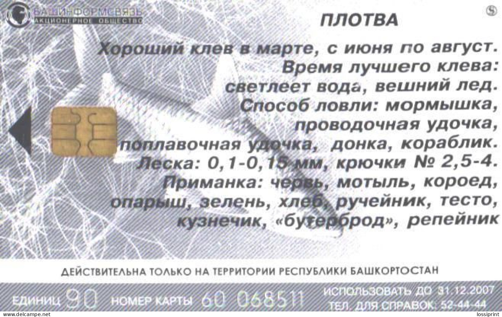 Russia:Used Phonecard, OAO Bashinformsvjaz, 90 Units, Fish, 2007 - Russie