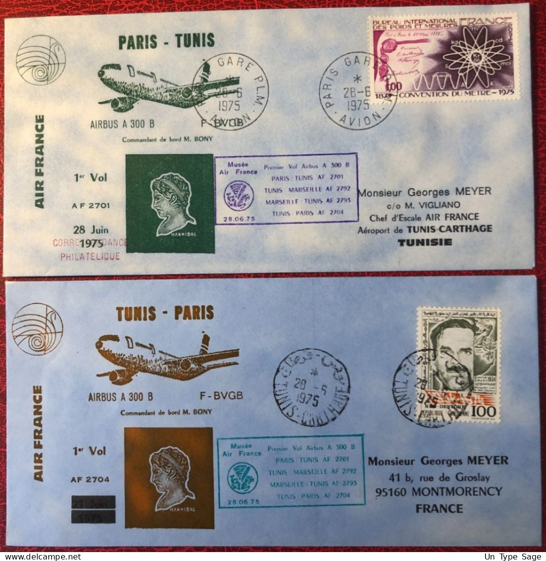 France, Premier Vol (Airbus A300) PARIS / TUNIS 28.6.1975 - 2 Enveloppes - (A1501) - Erst- U. Sonderflugbriefe