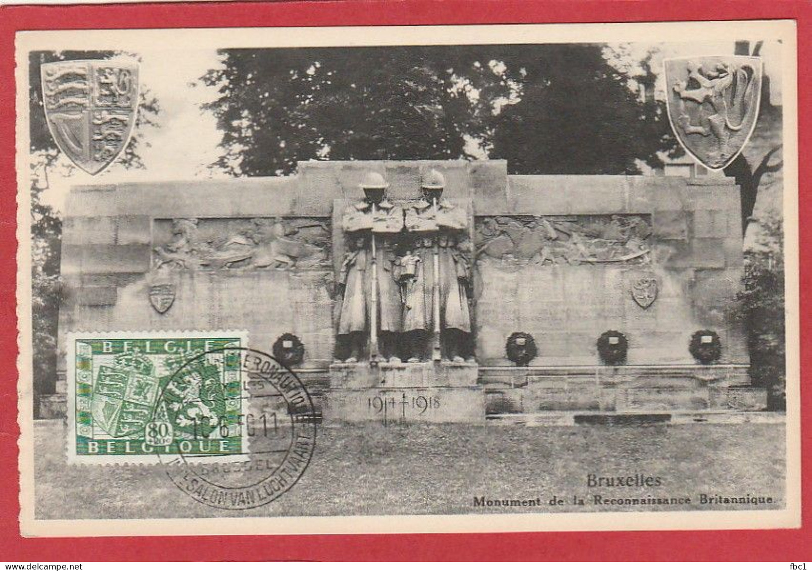 Carte Maximum - Belgique - Monument De La Reconnaissance Britannique  1950 - N°823 - 1951-1960