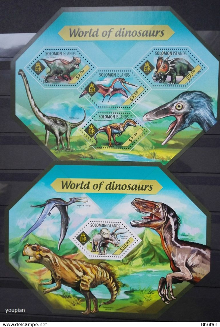 Solomon Islands 2014, World Of Dinosaurs, Two MNH Unusual S/S - Islas Salomón (1978-...)