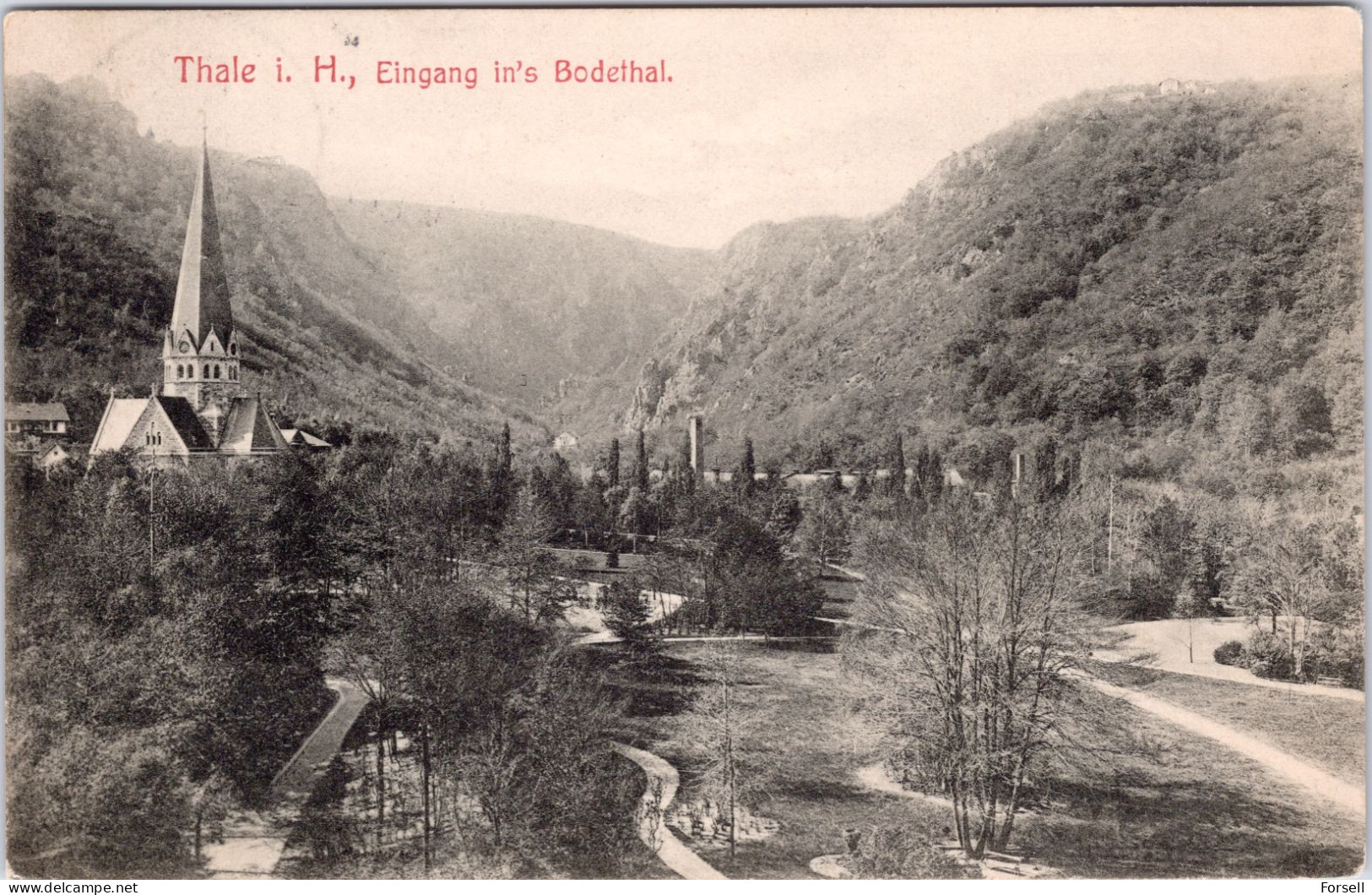 Thale I. H. , Eingang In's Bodethal (Stempel: Thale 1906 , Nach Dänemark) - Thale