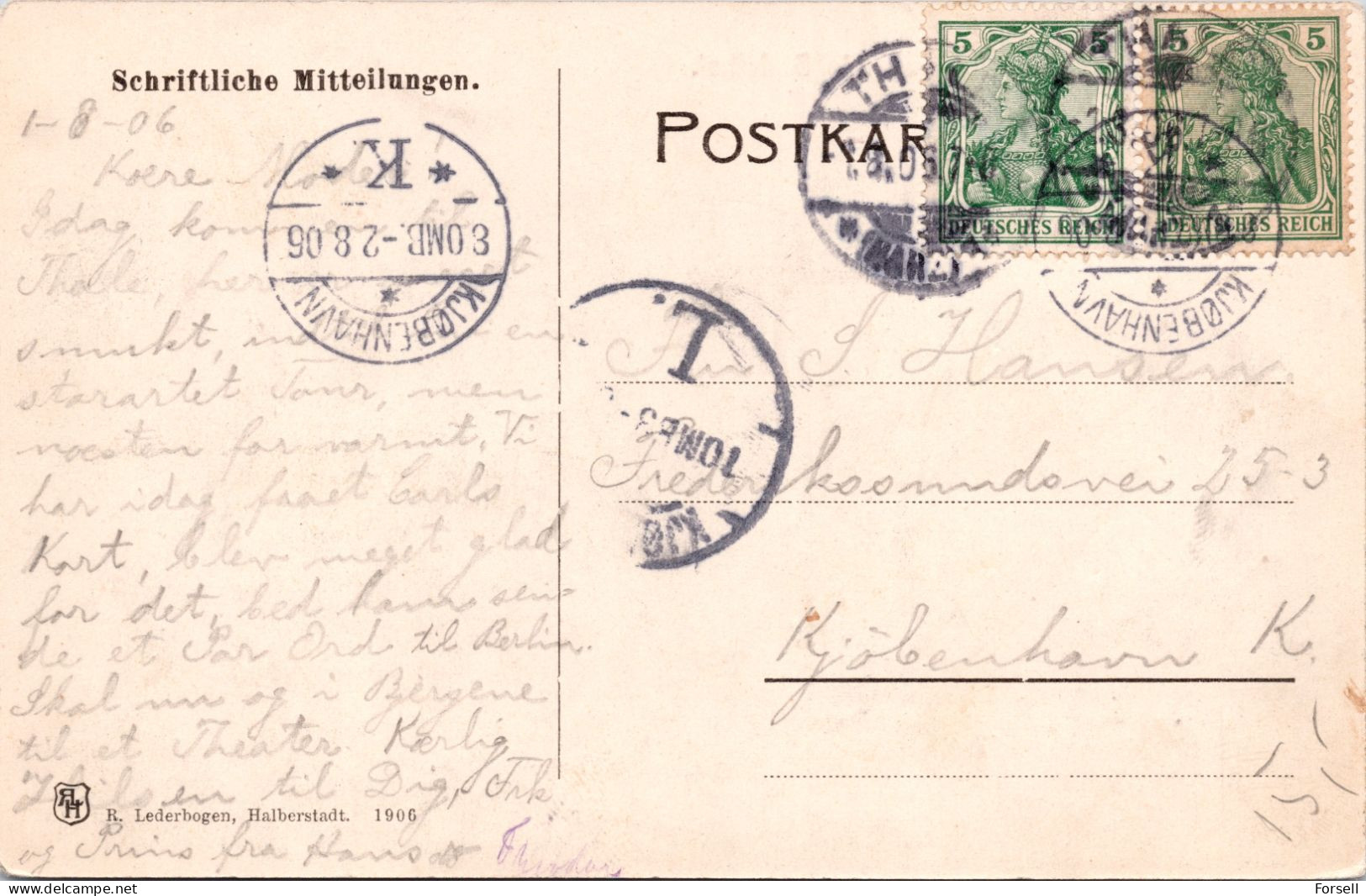 Thale I. H. , Eingang In's Bodethal (Stempel: Thale 1906 , Nach Dänemark) - Thale