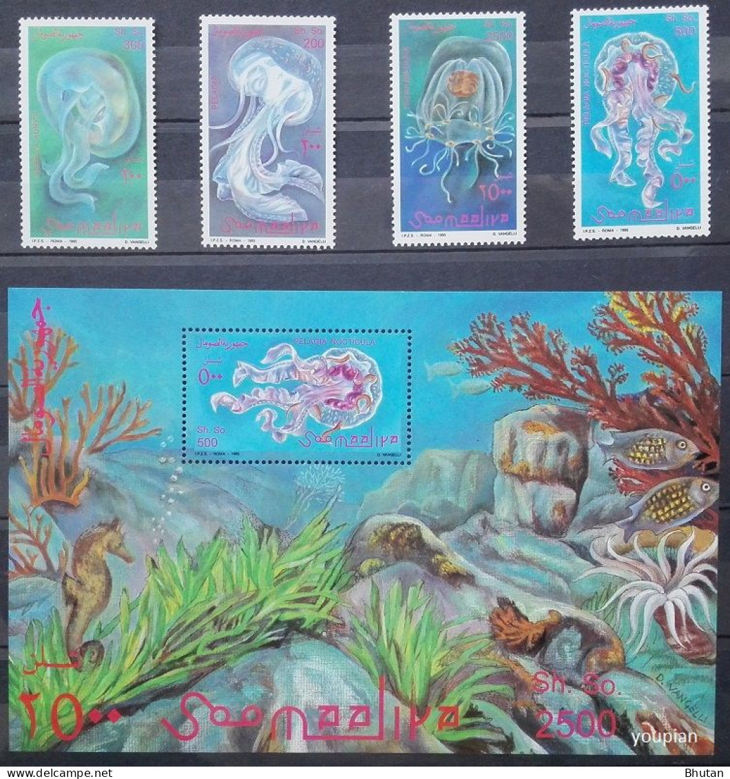 Somalia 1995, Jellyfish, MNH S/S And Stamps Set - Somalia (1960-...)