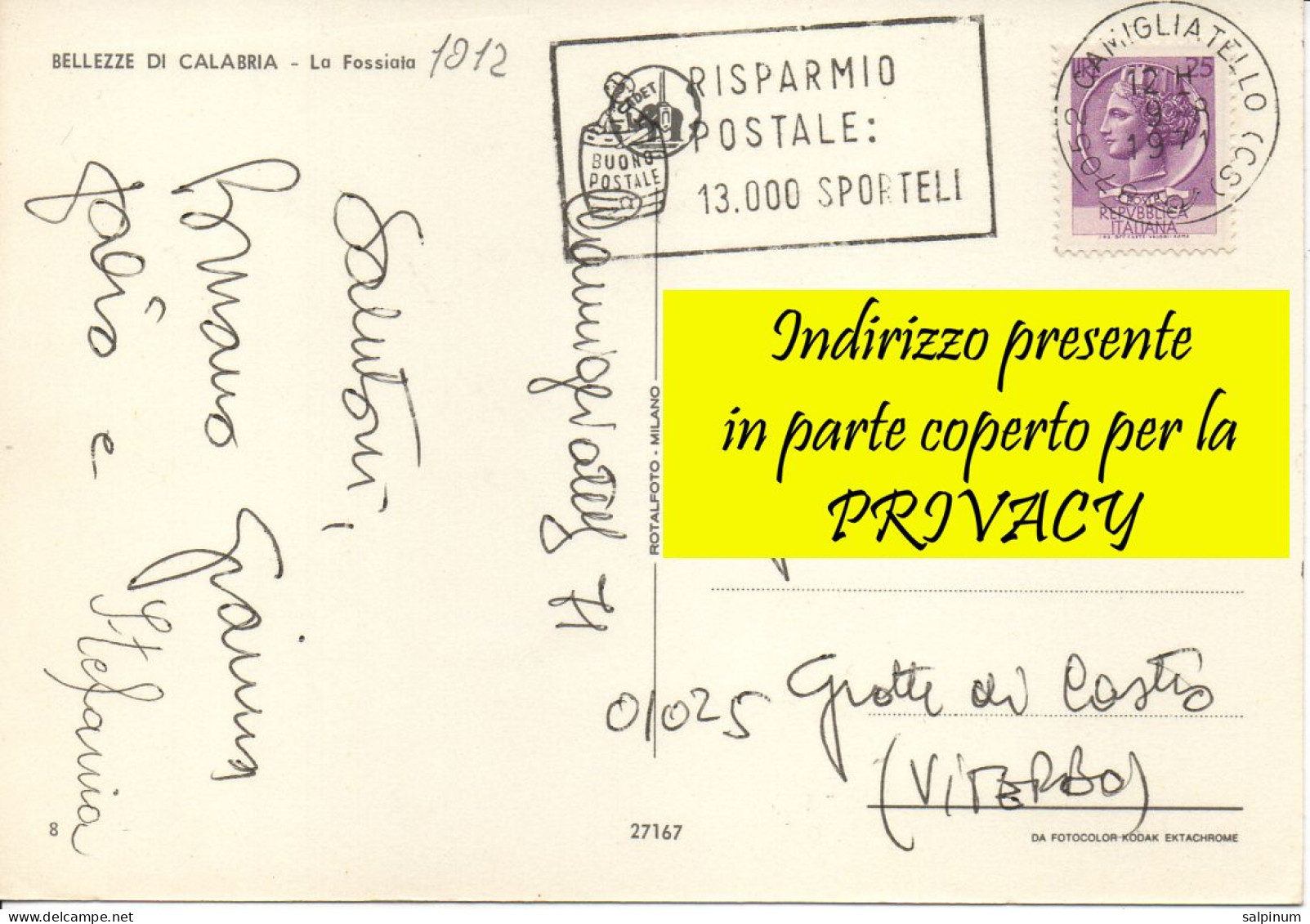 Calabria La Fassiata, Annullo Speciale ANIMATA - Viag. 1971 - Sonstige & Ohne Zuordnung