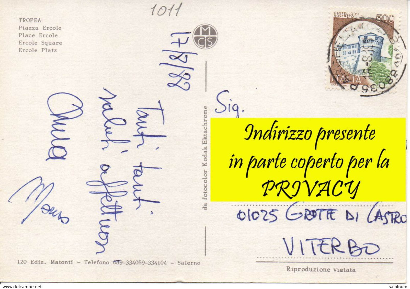 Tropea, Piazza Ercole ANIMATA - Viag. 1988 - Vibo Valentia