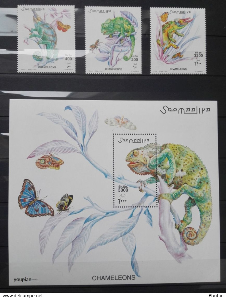 Somalia 2001, Chameleons, MNH S/S And Stamps Set - Somalia (1960-...)