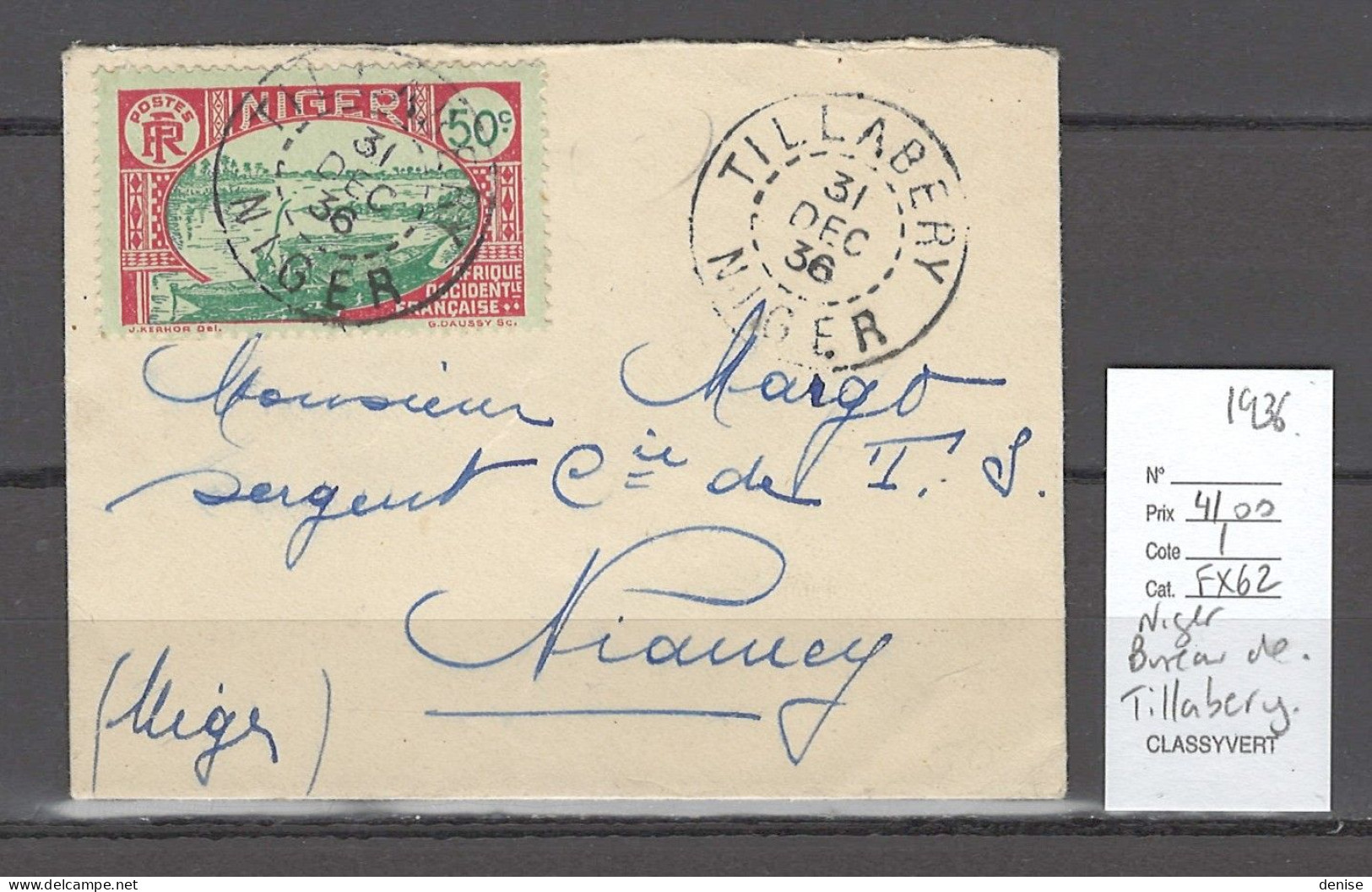 Niger - Lettre  - Bureau De TILLABERY - 1936 - Cartas & Documentos