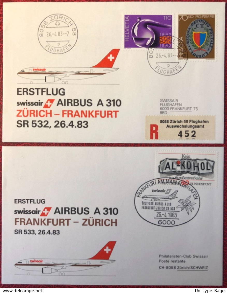 Suisse, Swissair Premier Vol FRANKFURT / ZURICH 26.4.1983 - 2 Enveloppes - (A1464) - Eerste Vluchten