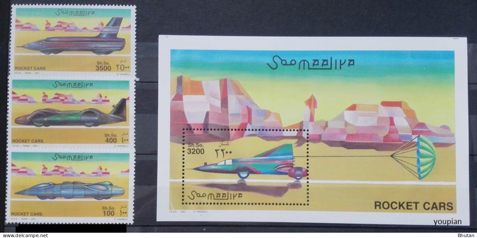 Somalia 2001, Rocket Cars, MNH S/S And Stamps Set - Somalia (1960-...)