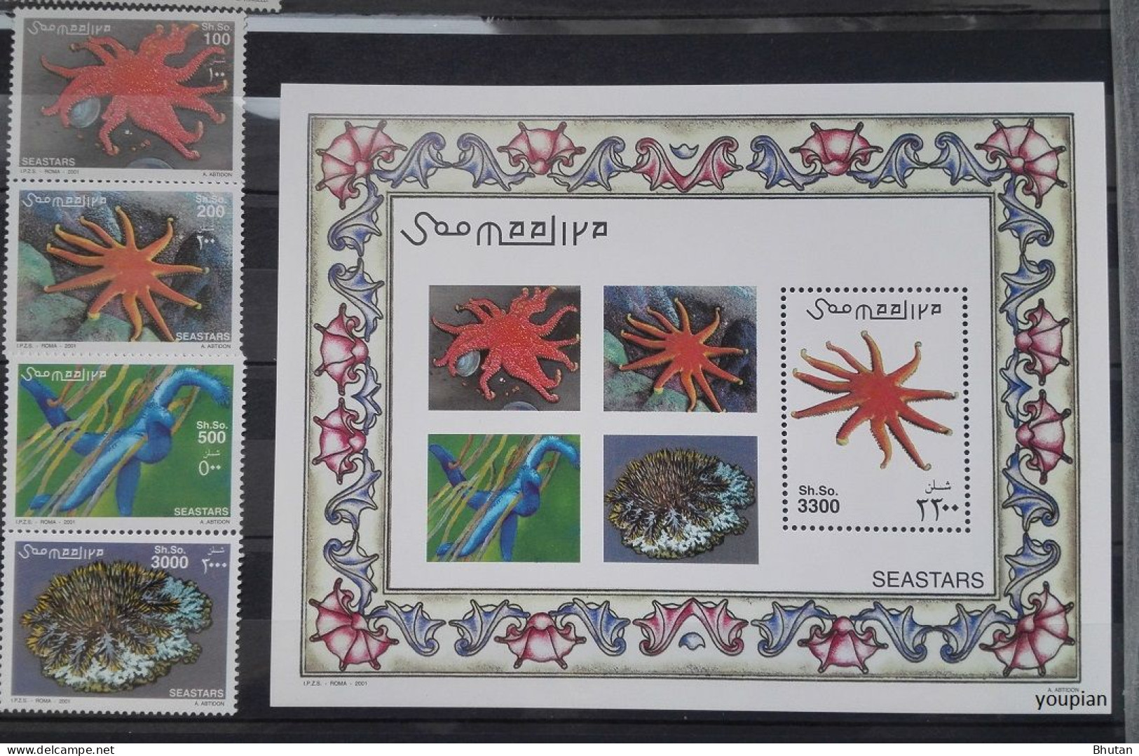 Somalia 2001, Seastars, MNH S/S And Stamps Set - Somalia (1960-...)