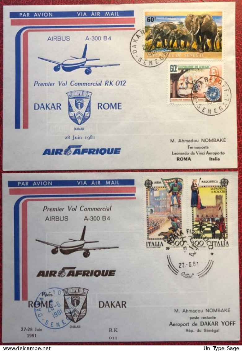 Italie, Premier Vol ROME / DAKAR 28.6.1981 - 2 Enveloppes - (A1466) - Luftpost