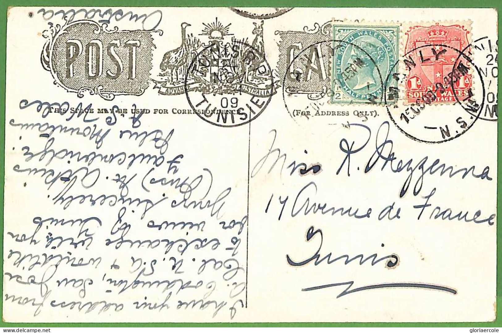 P1001 - AUSTRALIA New South Wales - Postal History - POSTCARD To TUNISIA ! 1909 - Cartas & Documentos