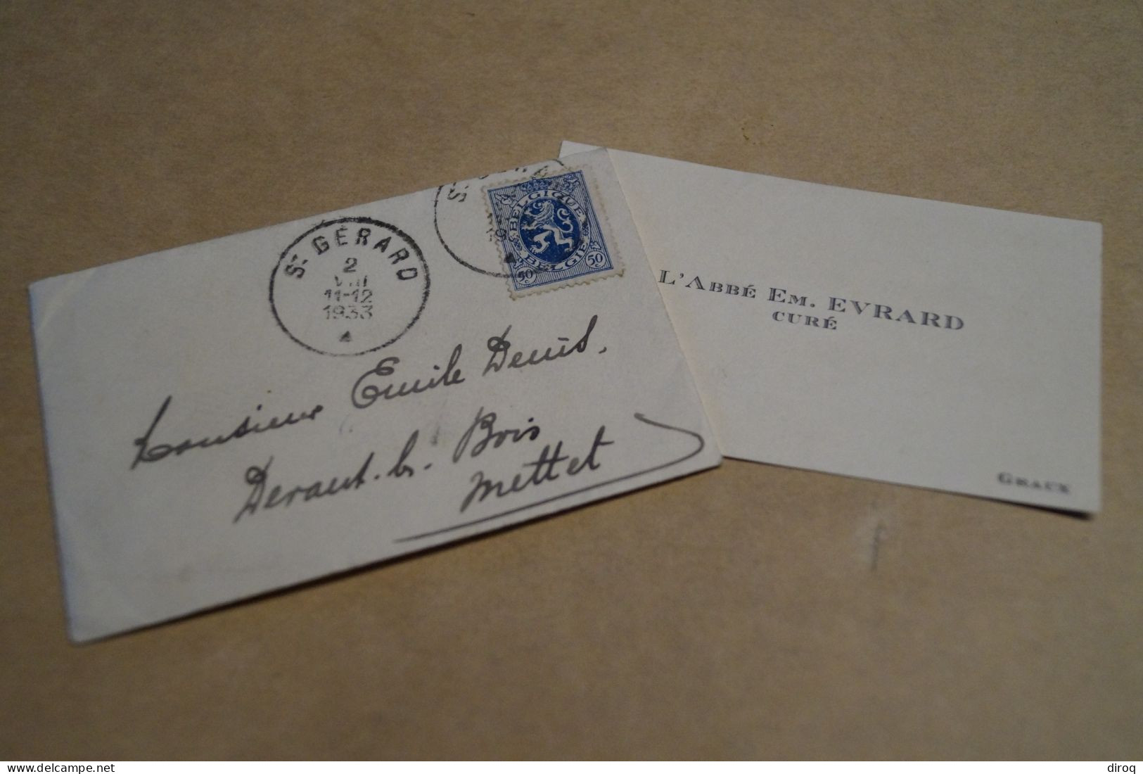 Belle Oblitération De Saint-Gerard 1933,courrier Du Curé De Graux,original Pour Collection - Erinofilia [E]