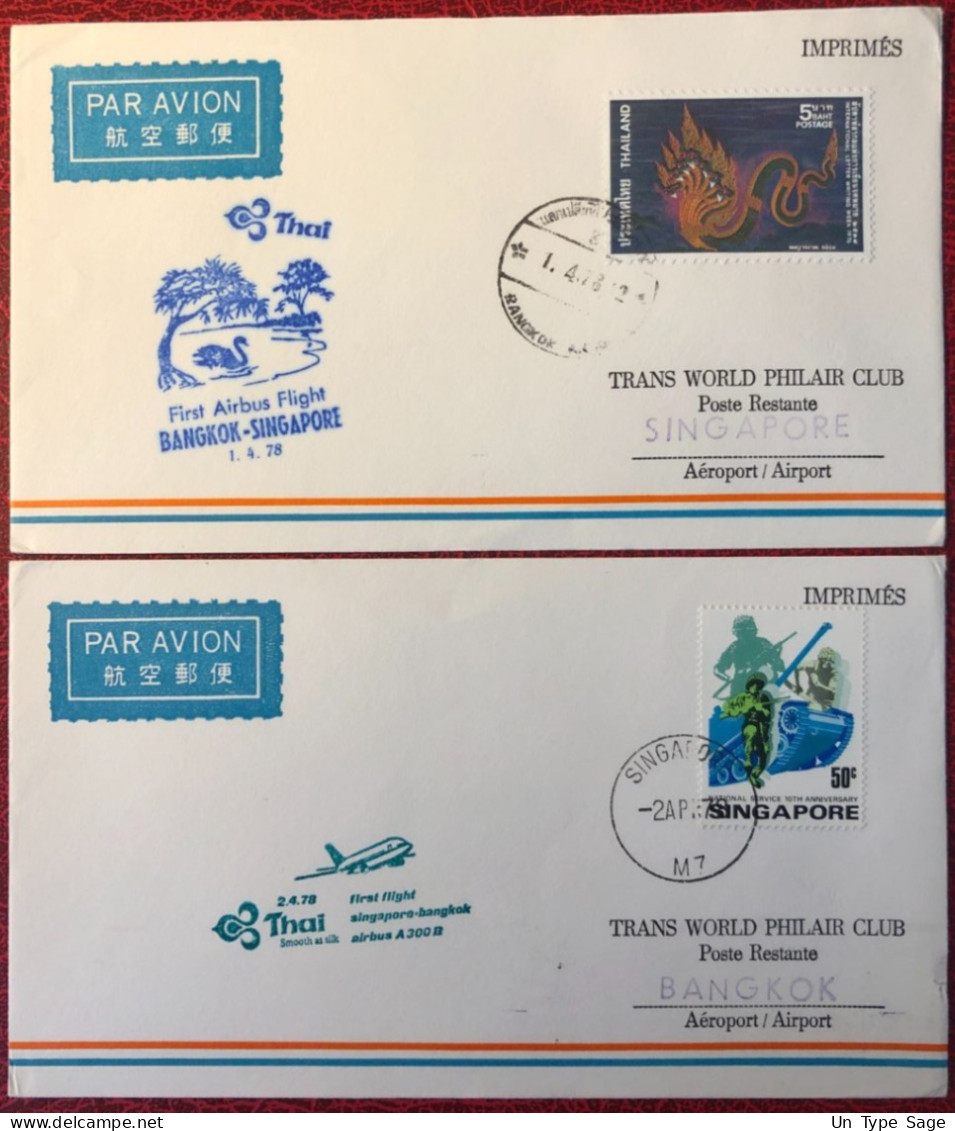 Thailande, Premier Vol BANGKOK / SINGAPOUR 2.4.1978 - 2 Enveloppes - (A1490) - Thailand