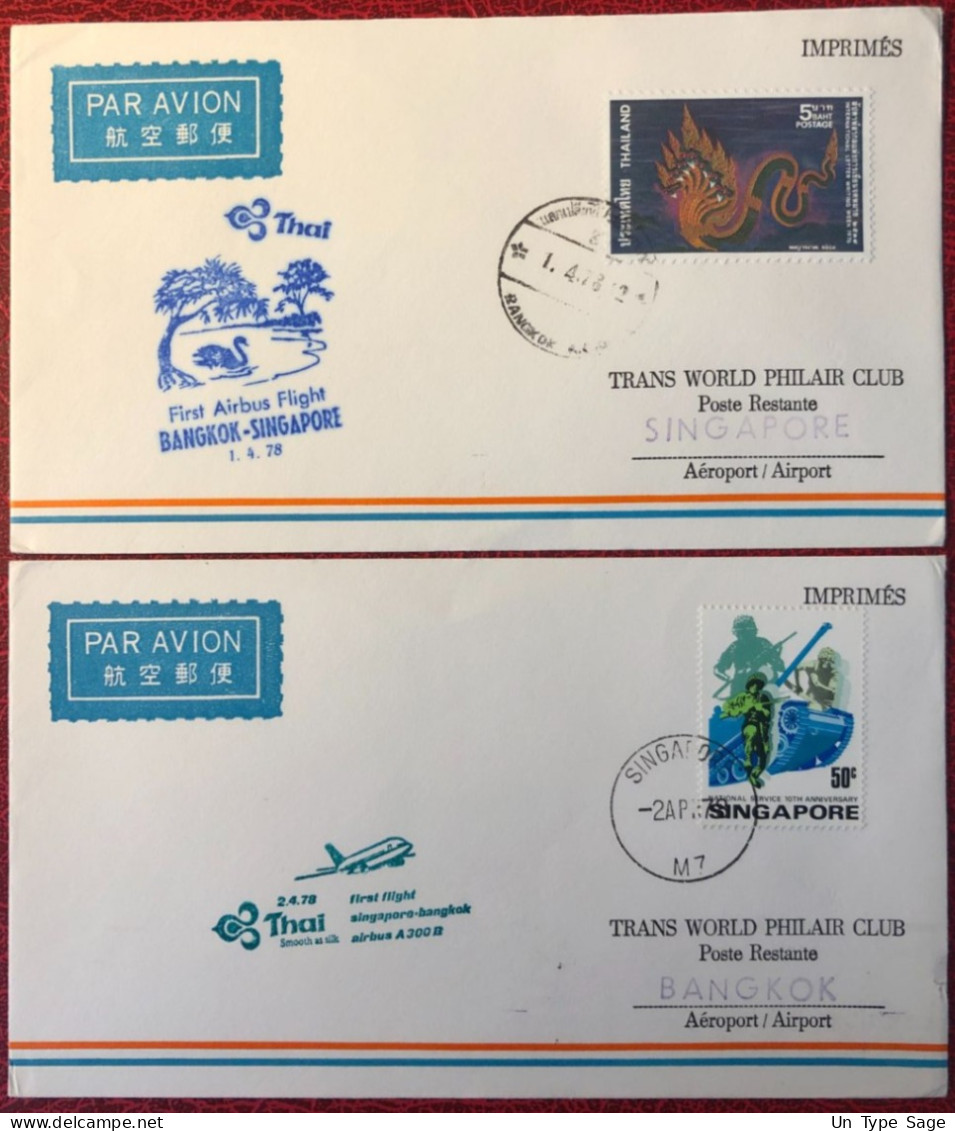 Thailande, Premier Vol BANGKOK / SINGAPOUR 2.4.1978 - 2 Enveloppes - (A1490) - Tailandia