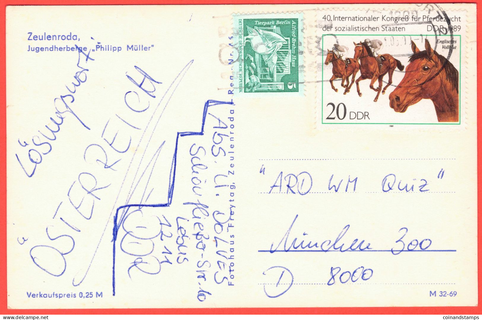 Postkarte Zeulenroda -Jugendherberge "Philipp Müller", S/w, 1989, Orig. Gelaufen Nach München An Die ARD, I-II - Zeulenroda