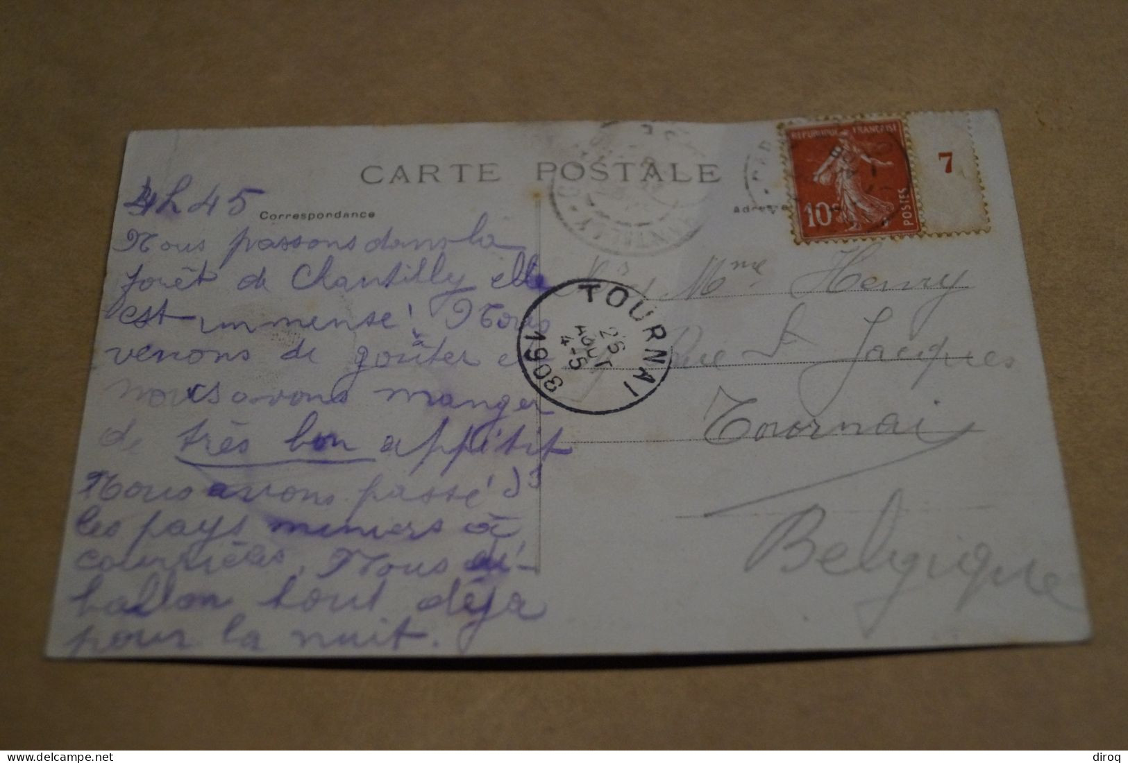 Bel Envoi De France à Tournais (belgique) 1908,original Pour Collection - Briefe U. Dokumente