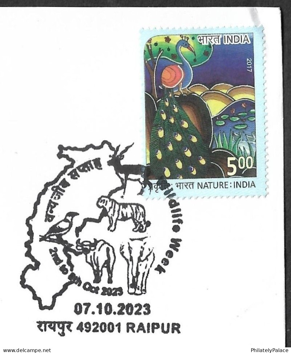 India 2023 Wildlife Week,Elephant,Tiger,Bird,Parrot, Peacock,Song,Pheasant,Antelope, Cover (**) Inde Indien - Covers & Documents