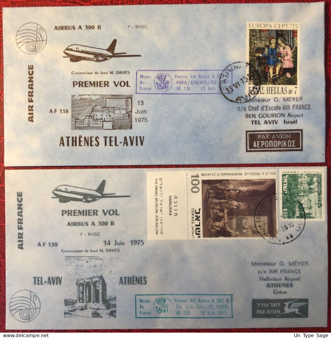 Grèce, Premier Vol ATHENS / TEL-AVIV 13.6.1975 - 2 Enveloppes - (A1500) - Brieven En Documenten