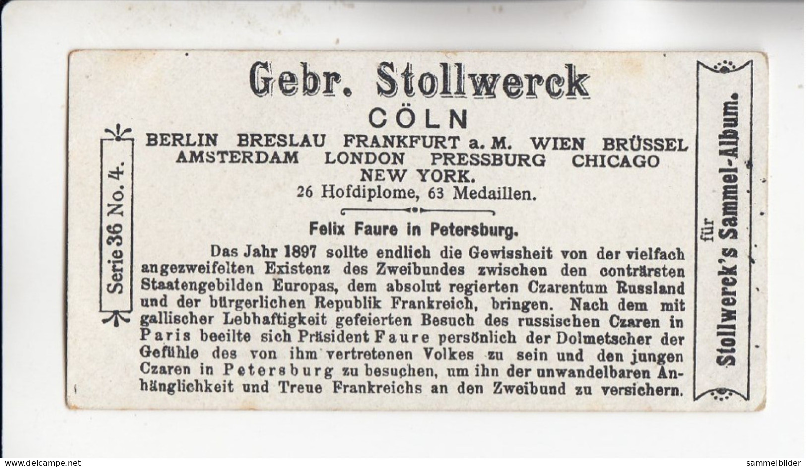 Stollwerck Album No 2 Wichtige Ereignisse Aus Dem Jahre 1897 Felix Faure In Petersburg  Grp 36 # 4 Von 1898 - Stollwerck