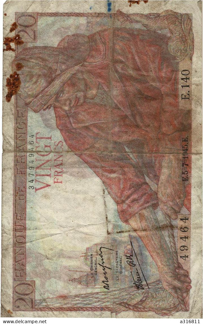 Billet 20  Francs 1945 - 20 F 1942-1950 ''Pêcheur''
