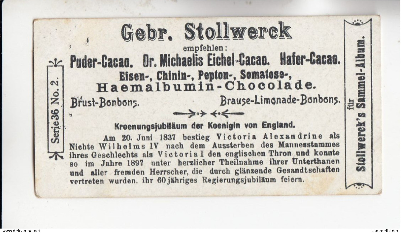Stollwerck Album No 2 Ereignisse 1897 Krönungsjubiläum Der Königin V England    Gruppe 36 #2 Von 1898 - Stollwerck