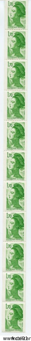 France, Yvert, Roulette N° 84**, 11 Timbres, Neuf, Liberté 1,70f, Vert, Non Plié, Luxe, MNH - Roulettes