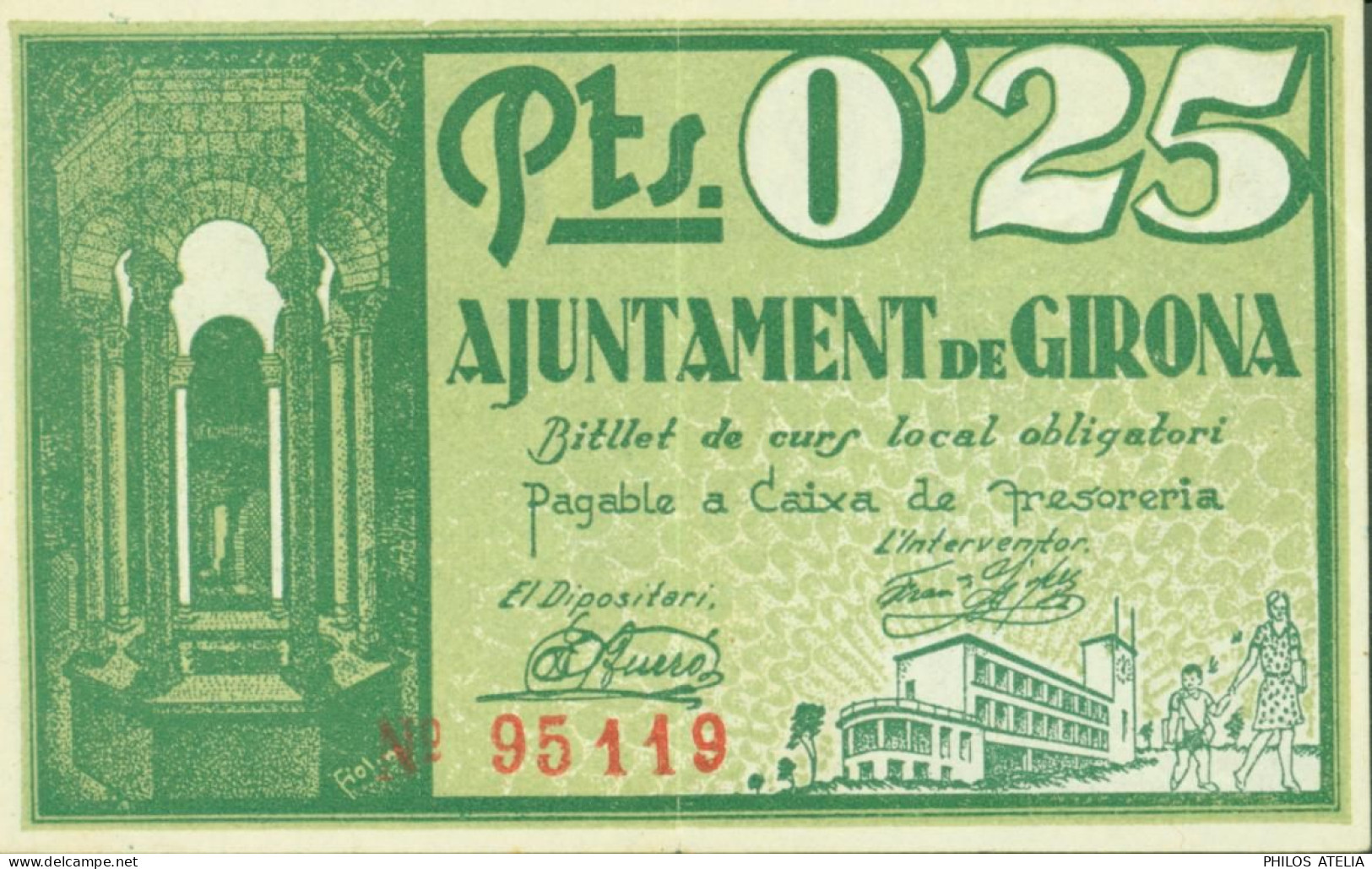 Espagne Guerre D'Espagne Billet 0,25 Peseta Ajuntament De Girona 1937 - Other & Unclassified