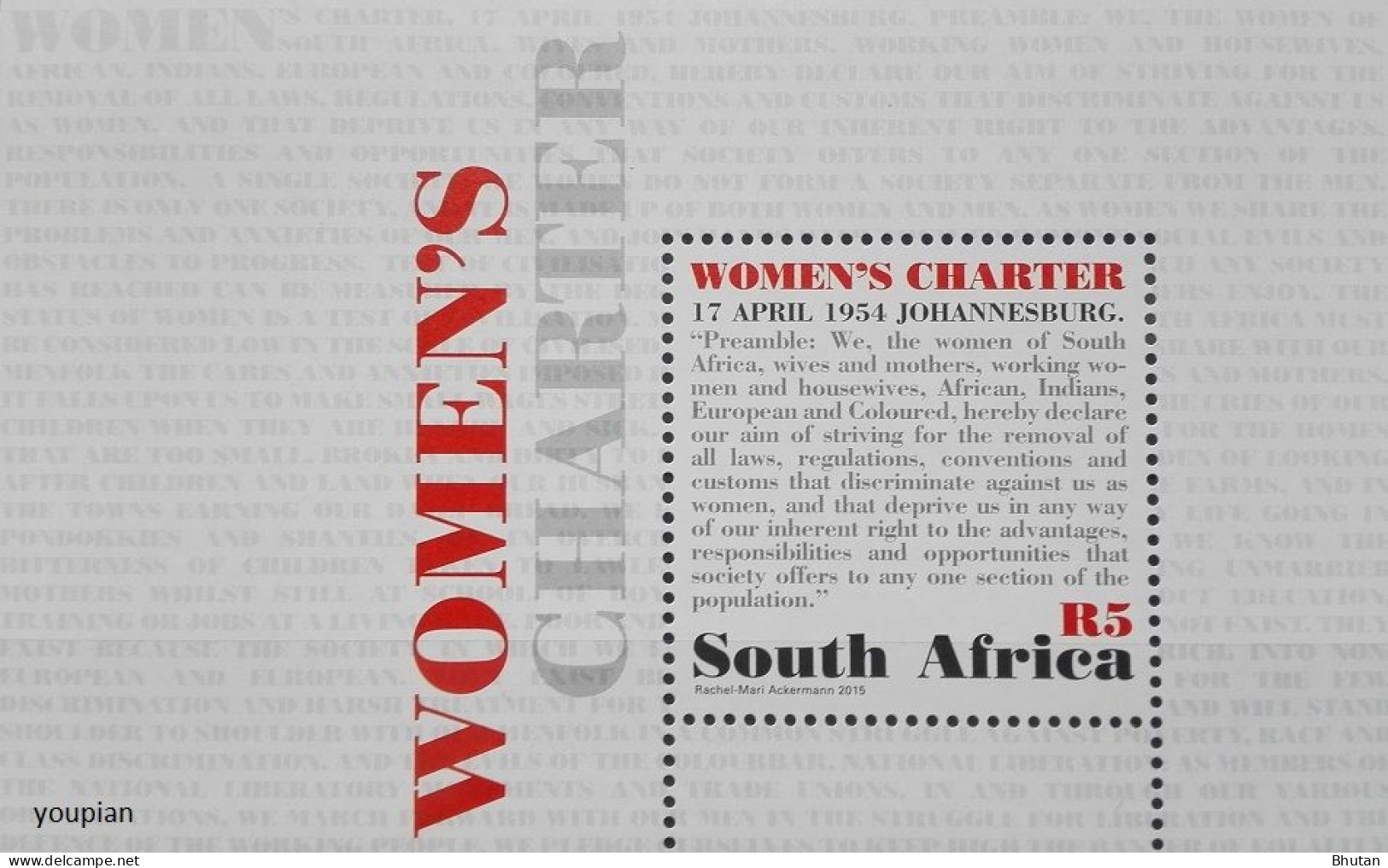 South Africa 2015, Women's Charter, MNH S/S - Unused Stamps