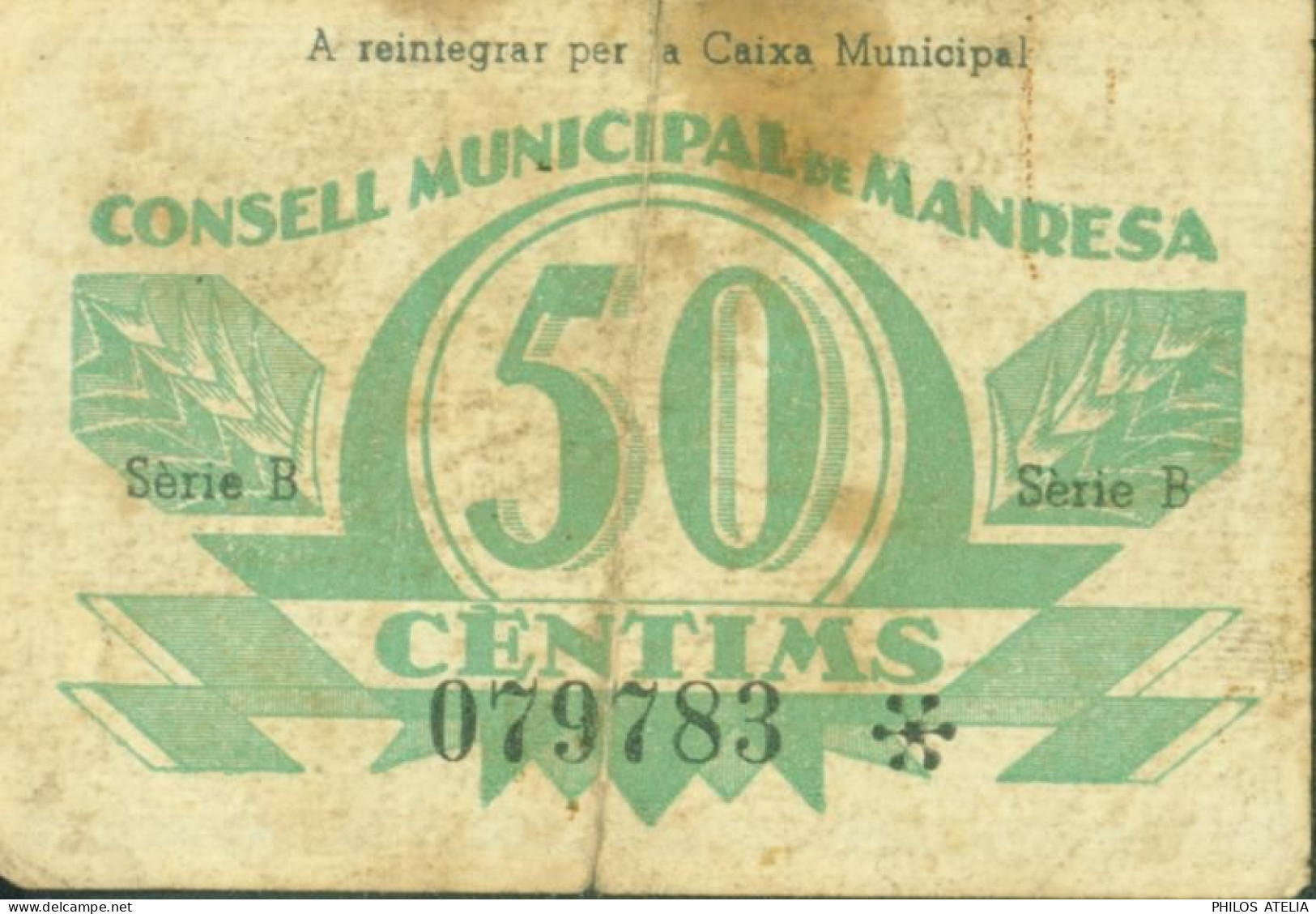 Espagne Guerre D'Espagne Billet 50 Centims Consell Municipal De Manresa - Autres & Non Classés