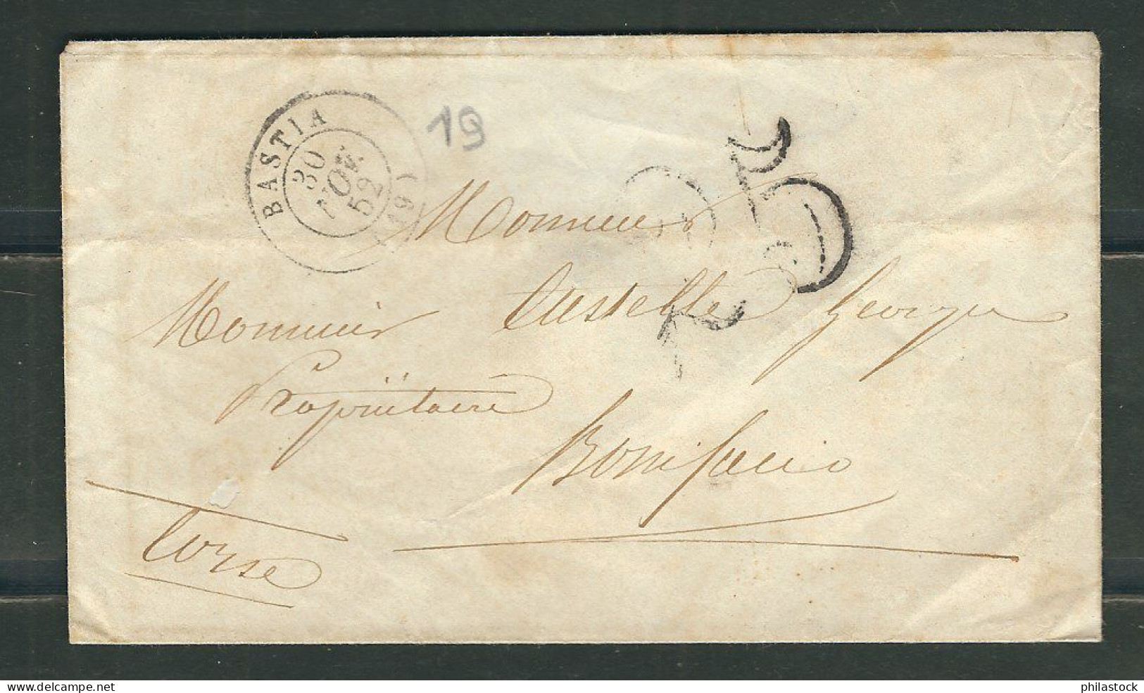 FRANCE 1852 Marque Postale Taxée De Bastia - 1852 Louis-Napoleon