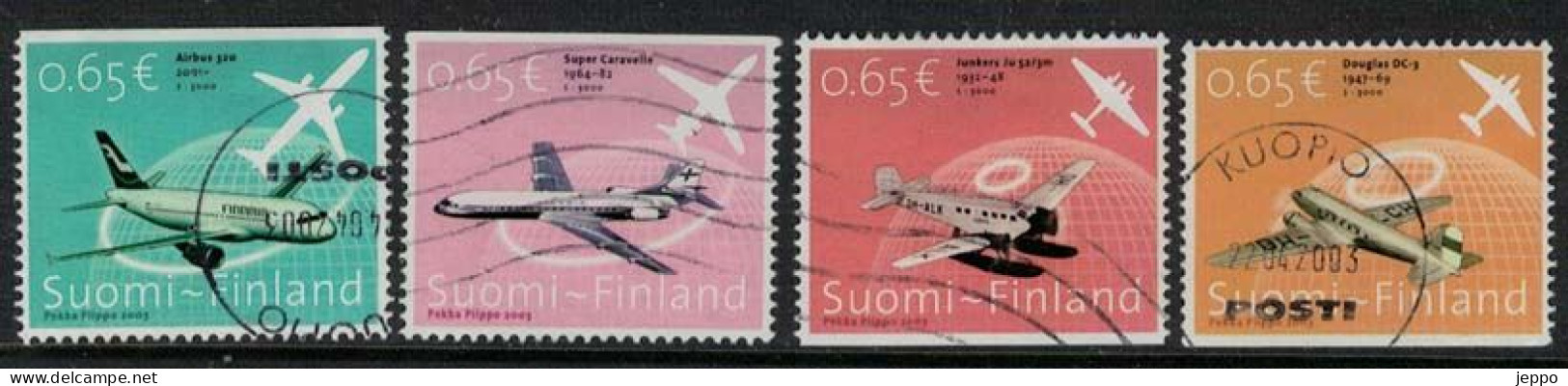 2003 Finland, Airplanes Complete Postally Used Set. - Oblitérés