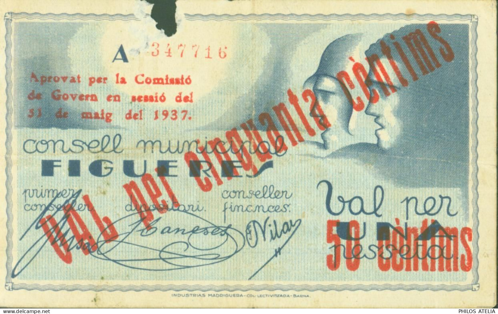 Espagne Guerre D'Espagne Billet 50 Centims Consell Municpal Figueres 50 Centims - Other & Unclassified