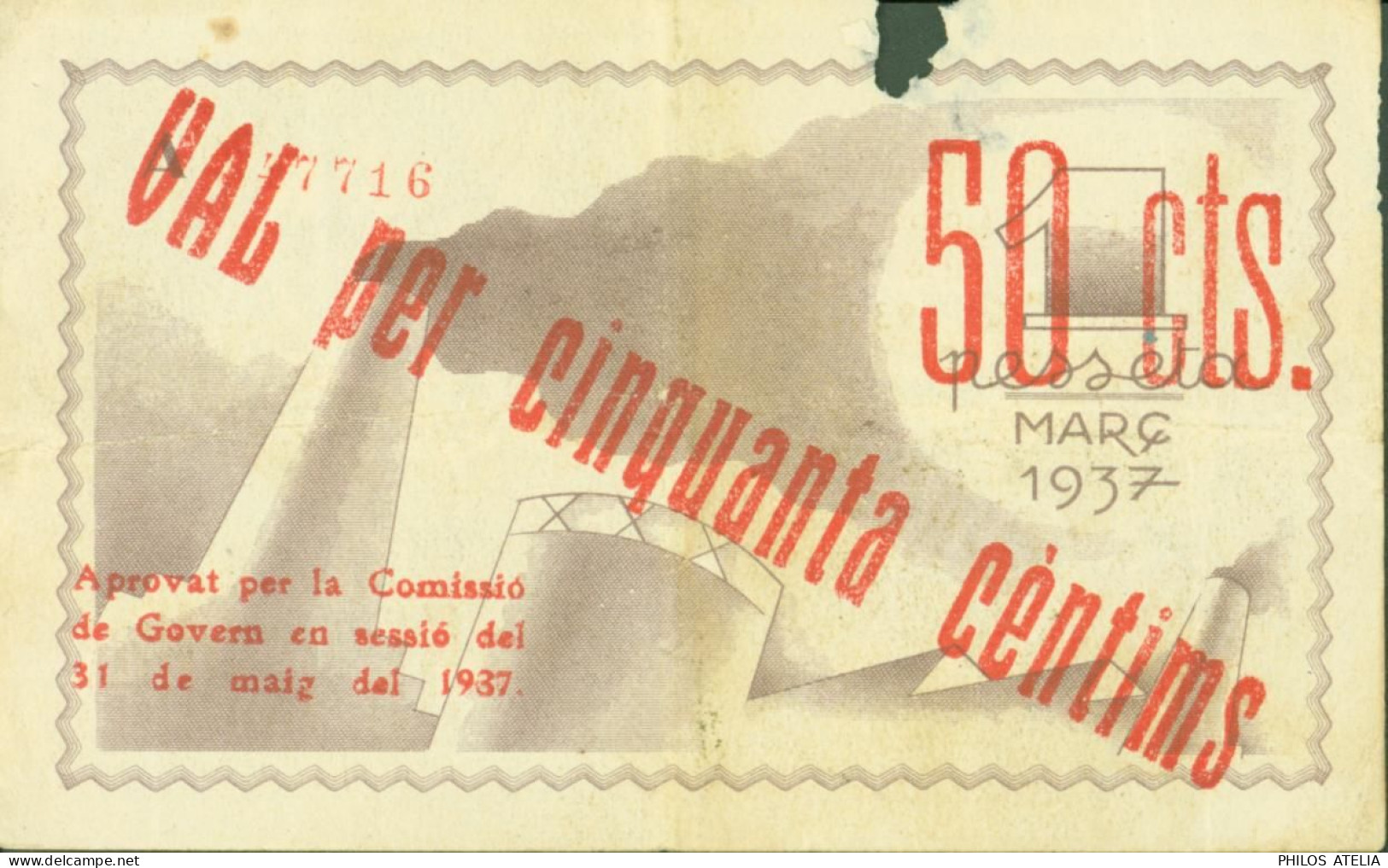 Espagne Guerre D'Espagne Billet 50 Centims Consell Municpal Figueres 50 Centims - Autres & Non Classés