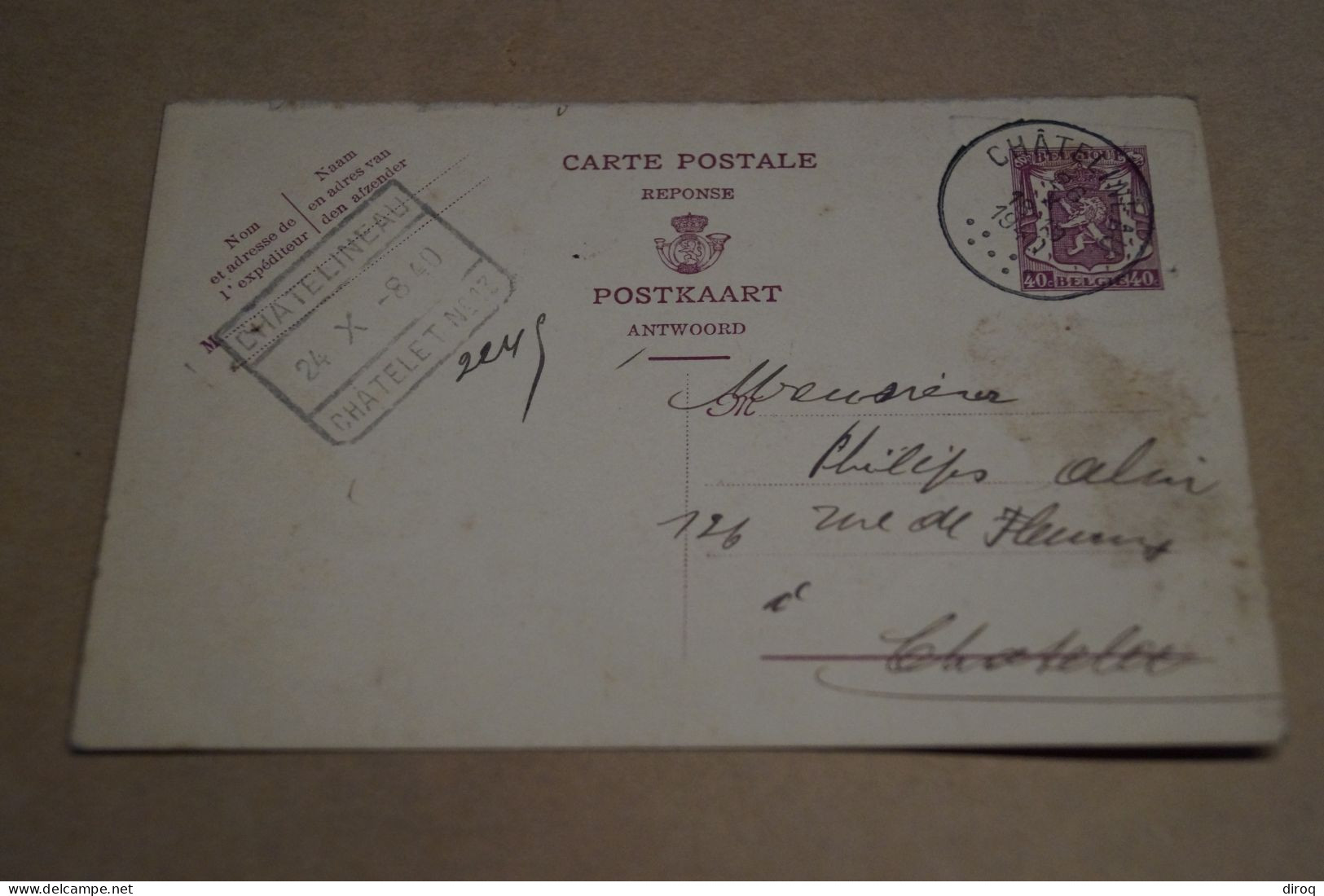 Bel Envoi PERDU,1940,oblitération De Chatelineau,original Pour Collection - Other & Unclassified
