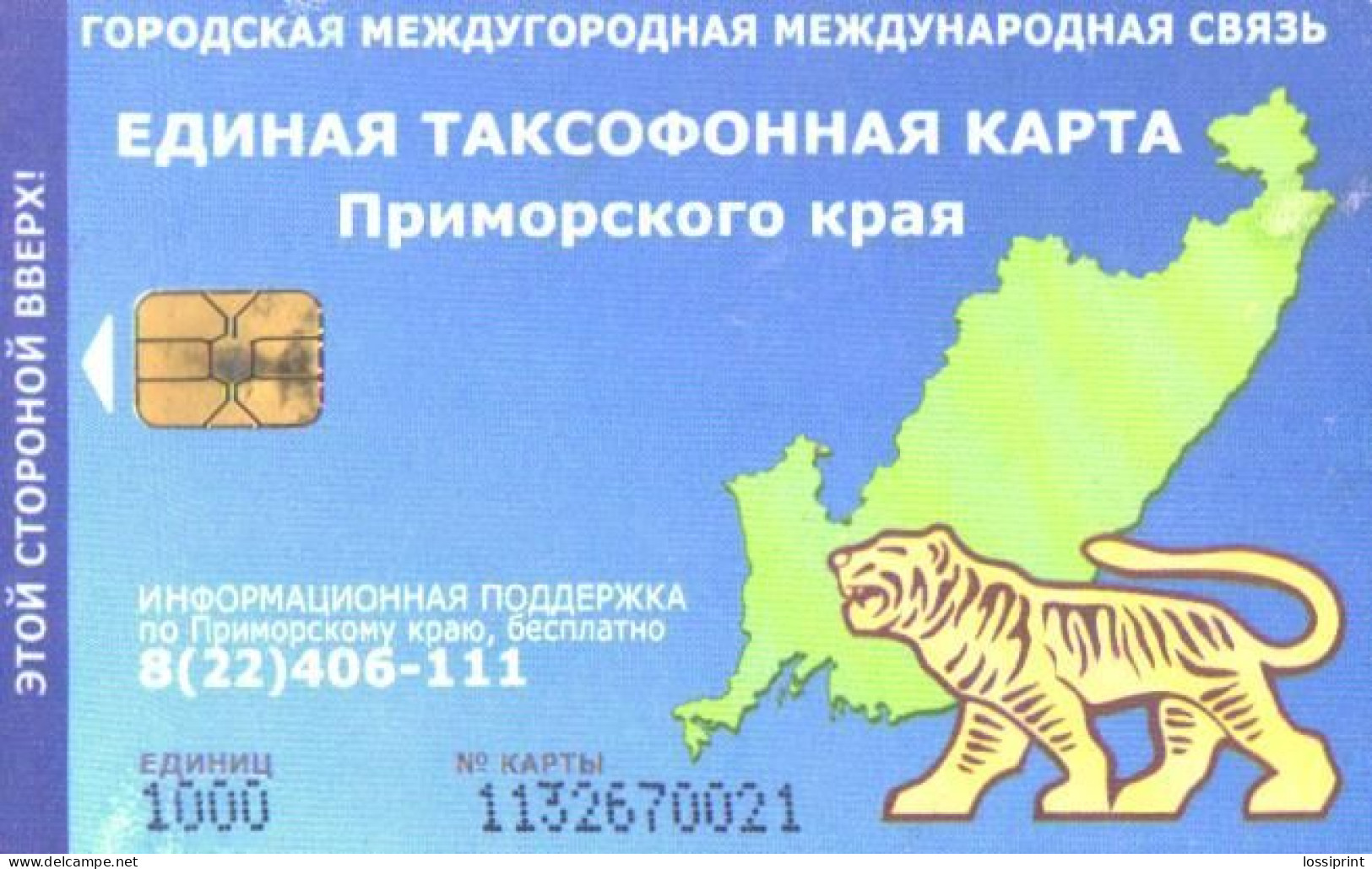 Russia:Used Phonecard, Primorski Krai Phonecard, 1000 Units, Tiger, 2005 - Russie