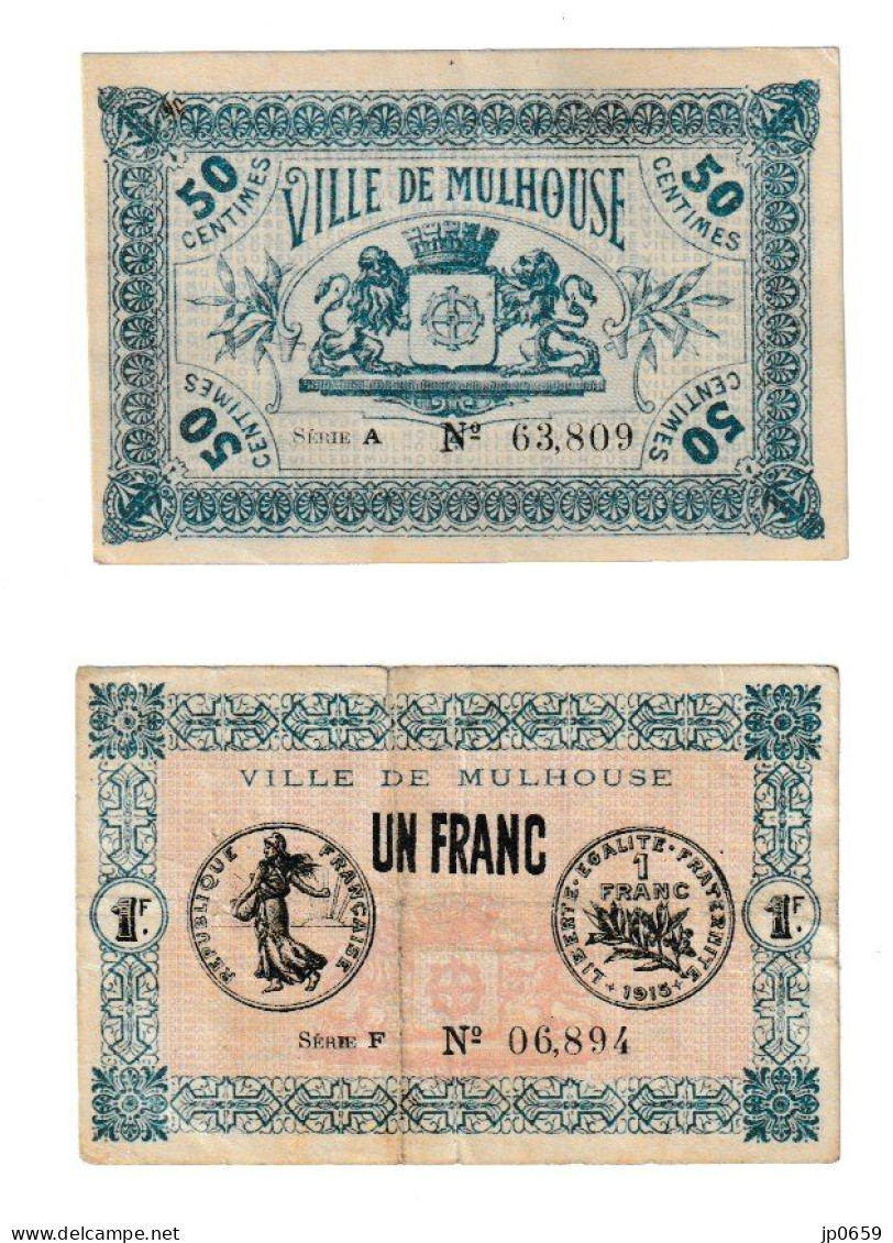 VILLE DE MULHOUSE LOT 2 BILLETS 50 CENTIMES / UN FRANC 18;12;1918 - Chambre De Commerce