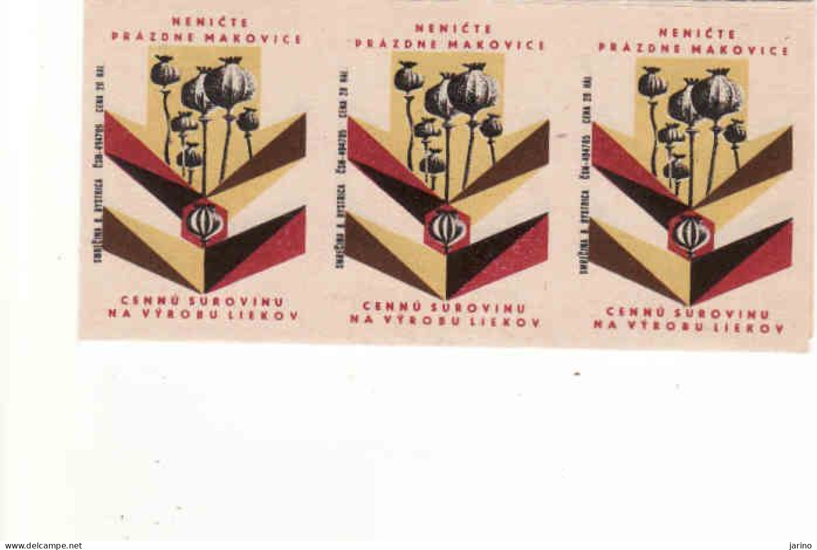 Slovakia - 3 Matchbox Labels - Empty Poppy For Medicinal Production, Poppy Seed, - Boites D'allumettes - Etiquettes