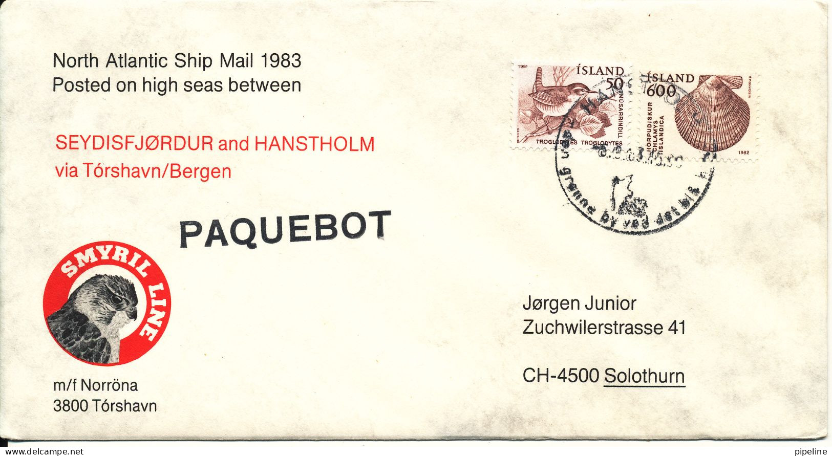 Iceland Cover Paquebot Smyril Line 6-9-1983 Posted On High Seas Between Torshavn And Bergen - Lettres & Documents