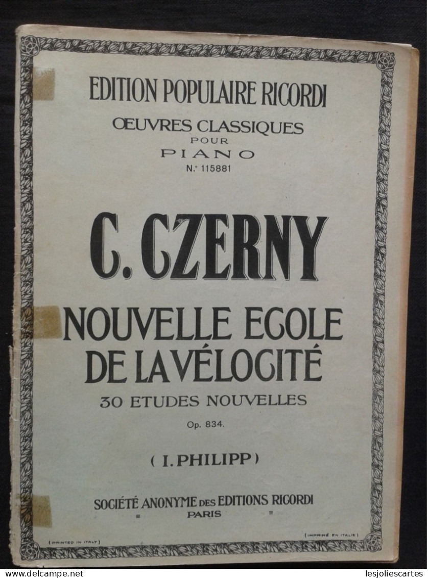 CZERNY NOUVELLE ECOLE DE LA VELOCITE OP834 POUR PIANO PARTITION EDITIONS RICORDI - Tasteninstrumente