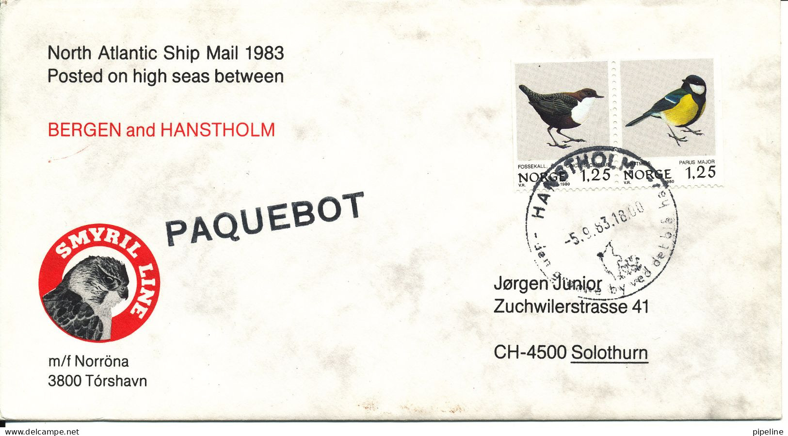 Norway Cover Paquebot Smyril Line 5-9-1983 Posted On High Seas Between Bergen And Hanstholm - Briefe U. Dokumente